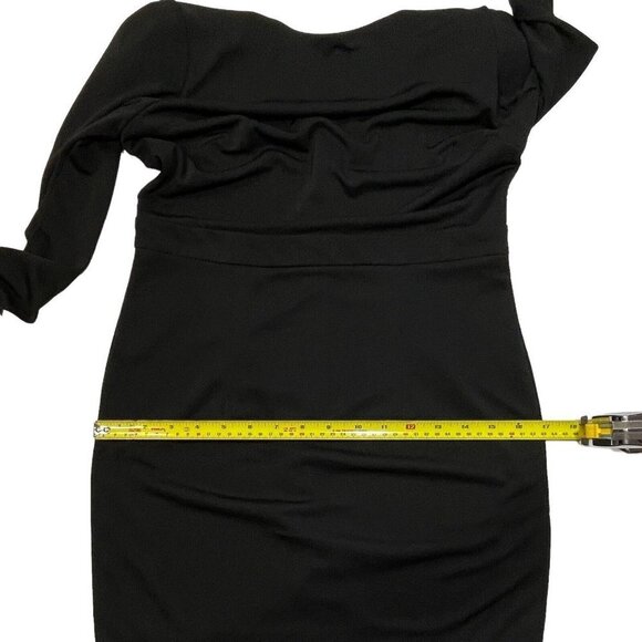 AQUA LUXE Little Black Dress Mini Bodycon Rhinestone Cuffs Women Small V-Back‎ - Picture 9 of 10